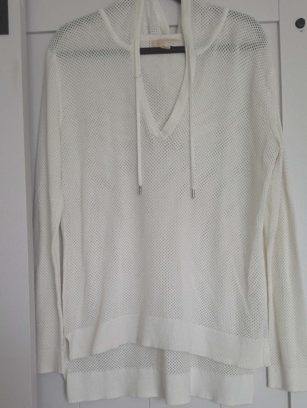 Michael Kors Cream Mesh V-Neck Hooded Sweater